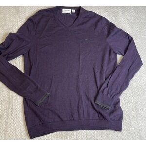 Calvin Klein Sweater Mens Size XL 100% Extra Fine Merino Wool Pull Purple‎